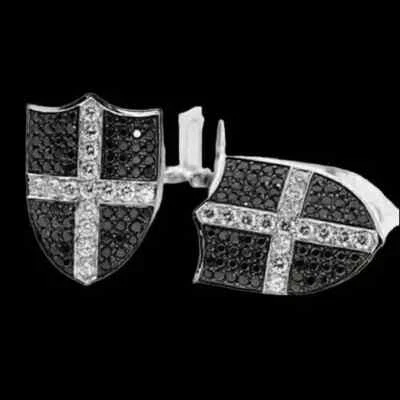 Gemelos de boda para hombre enchapados en oro blanco de 14 k redondos de diamante negro creado en laboratorio Foto 1 de 4