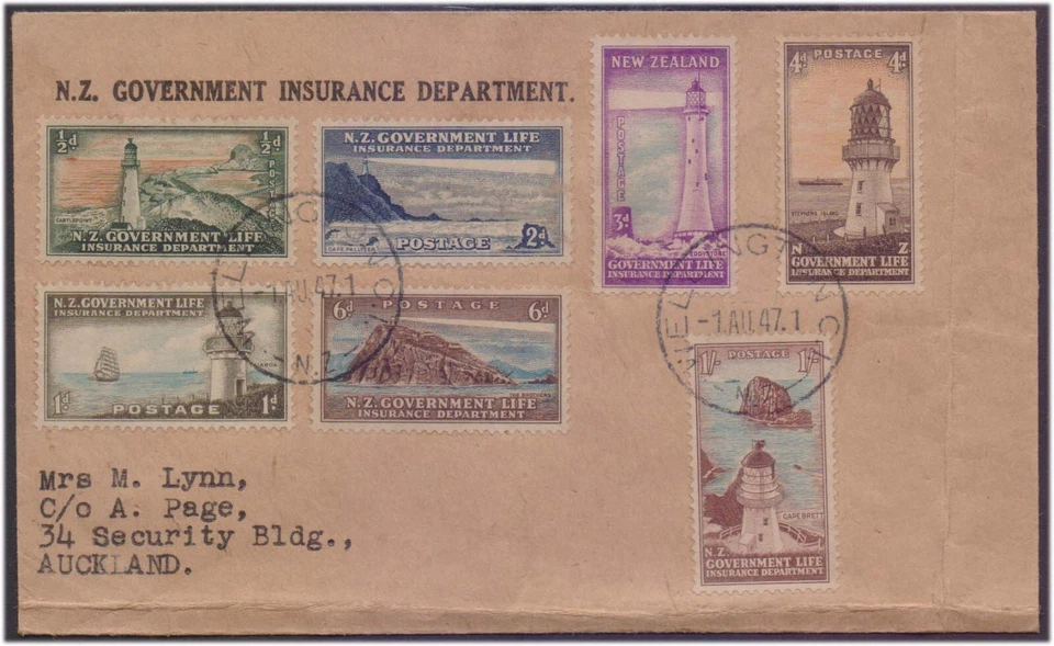 N.Z. Government Life Insurance Department Lighthouse New Zealand 1947 FDC - Image 1 of 1