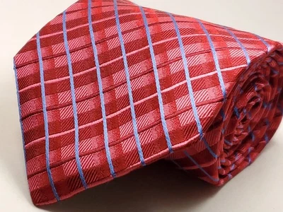 EXPRESS made in USA 100% Silk Tie Red Pink Blue Plaid Necktie NEW - Image 1 of 4