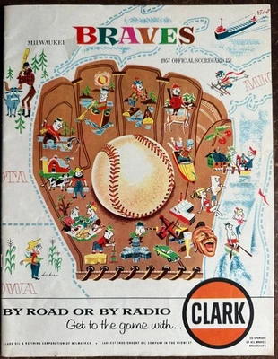 Milwaukee Braves vs New York Giants 1957 Official Scorecard- SCORED - Image 1 of 4