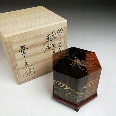Bell cricket bamboo makie design black persimmon insect incense holder F/S FEDEX - Image 1 of 4