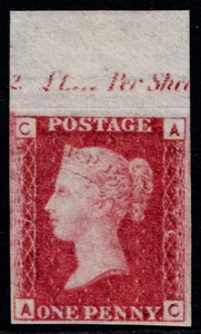 1864 1d Red SG 43 Imprimatur Plate 76 AC 4m Top Marginal Inscription Superb Mint - Picture 1 of 1