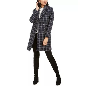 MARC NEW YORK Blue Calla Double-Breasted Plaid Tweed Coat SZ L - Picture 1 of 13