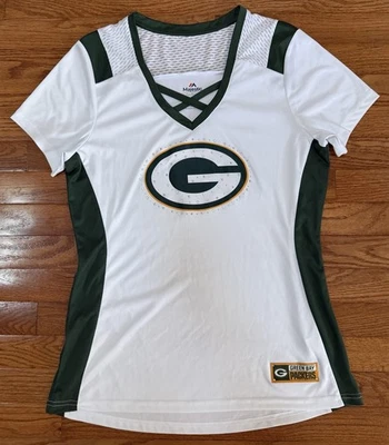Camiseta suave de fútbol americano Majestic Fun Fashion Green Bay Packers NFL para mujer L Foto 1 de 4