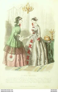 Gravure Modes Parisiennes 1846 #  196 (aquarelle au pochoir) Old Fashion plate - Picture 1 of 1