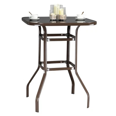 40Inch Tall Outdoor Patio Bar Table Wrought Iron Glass Bistro Table for Backyard - Image 1 of 4