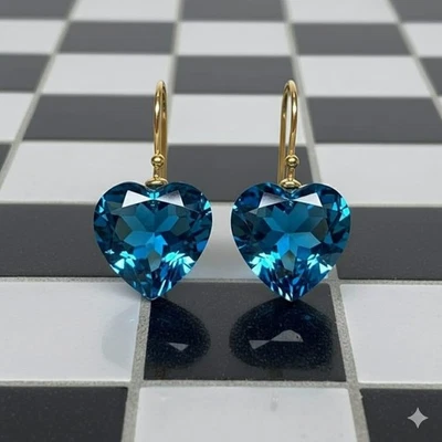 London Blue Topaz Earrings 925 Sterling Silver Heart Dangle Earrings For Her - Image 1 of 3