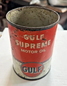 Vintage METAL  Gulf Supreme Motor Oil Can 1 Quart  Empty No TOP - Picture 1 of 8