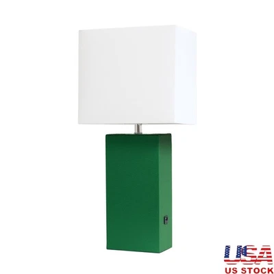 Lámpara de Mesa de Cuero Moderna con Puerto USB Pantalla de Tela Blanca Diseño Elegante Iluminación Foto 1 de 4