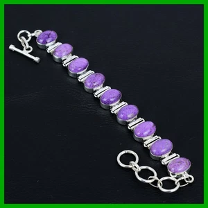 Sisters Day Deal 925 Silver Natural Purpurite Birthday Gift Chain Bezel Bracelet - Picture 1 of 6