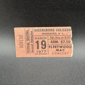 FLEETWOOD MAC CONCERT TICKET STUB, MAR 19 1977, GREENSBORO COLISEUM - Picture 1 of 2