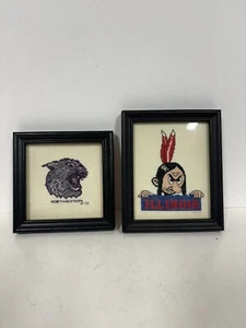 Framed Cross Stitch Northwestern Wildcats & Fighting Illinis Framed Mascots - Picture 1 of 5