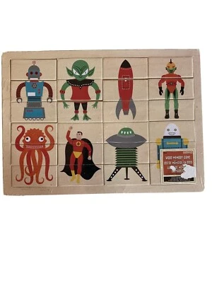 Vintage Horizon Group USA Wooden Memory Game With Robots & Aliens - Image 1 of 4
