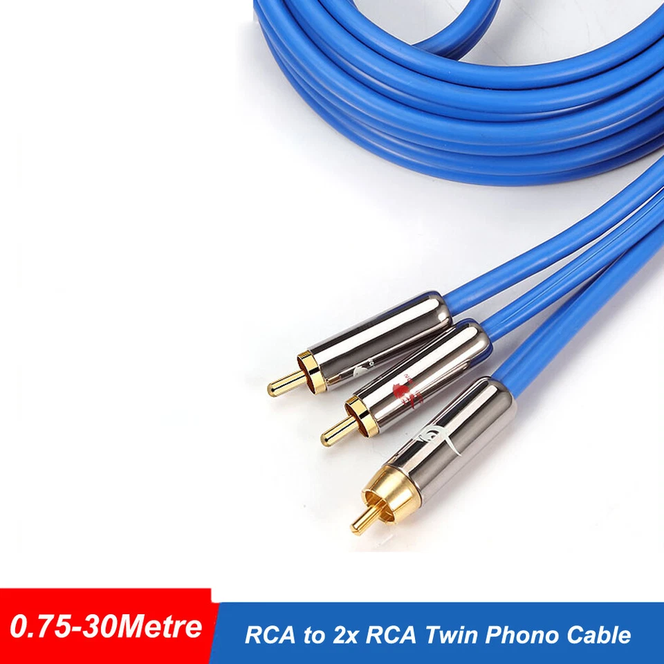 RCA to 2x RCA Male to Male Twin Phono Cable Lead Stereo Audio 0.75 - 30 Metres - Image 1 of 4