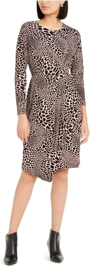 Alfani Womens Sheath Dress Beige Size Large L Animal-print Crewneck 339