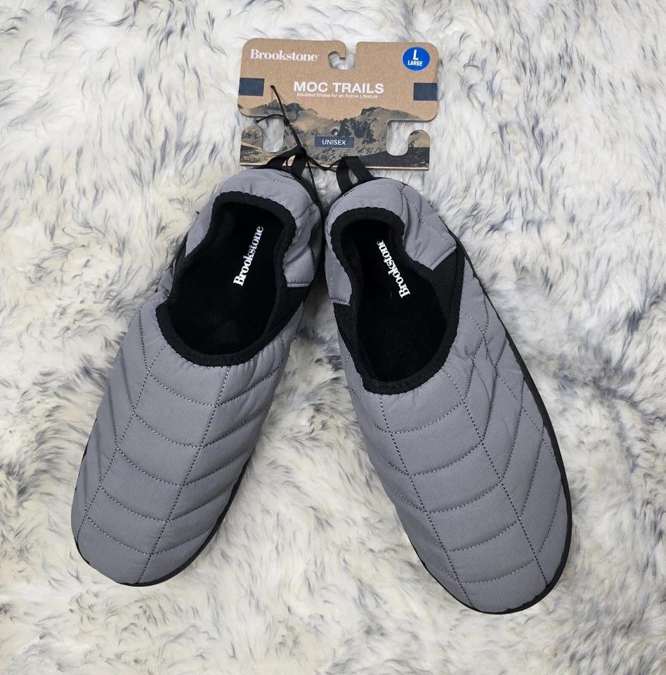 NUEVO CON ETIQUETAS BROOKSTONE MOC TRAIL ZAPATOS AISLANTES UNISEX Talla L GRIS CON NEGRO SIN CORDONES Foto 1 de 4
