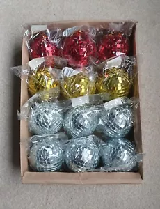 Christmas tree decoration 12 disco Balls 90mm dia.6 silver 3 gold & 3 red - Picture 1 of 3