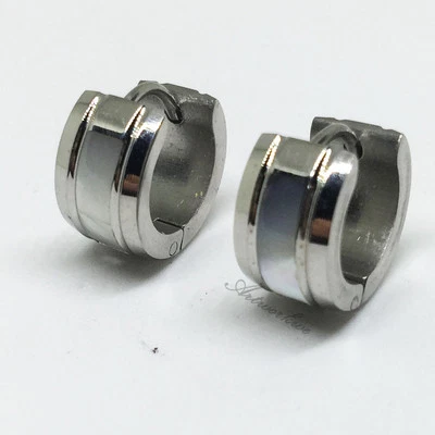  Pendientes Huggie de aro de acero inoxidable con carcasa rosa/gris para hombre y mujer Foto 1 de 3