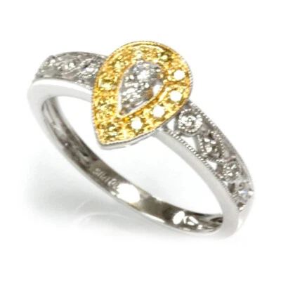 0.25 ctw Natural Yellow White Diamond 14k 2-Tone Gold Milgrain Engagement Ring - Image 1 of 2