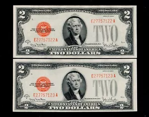 $ 2 1928-G Red Seal United States Uncirculated X 2 Sequentially Numbered #165 - Picture 1 of 2