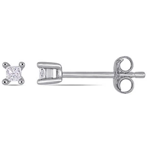 Amour Sterling Silver 1/10CT TDW Diamond Solitaire Earrings - Picture 1 of 4