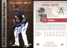 Corey Smith Signed 2011 MultiAd Albuquerque Isotopes #31 Card Auto AU