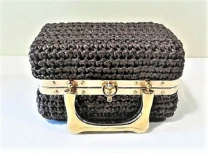 Made in Italy Chocolate Brown & Gold Nylon Woven Basket Purse 1950'S - Imagen 1 de 7