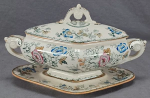William Brownfield A9897 handkolorierte Transferware Saucenterrine um 1881 - Bild 1 von 16
