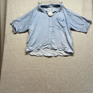 Entro Womens Blue LT Denim Oversized Short Sleeve Button Down Shirt Top Size L