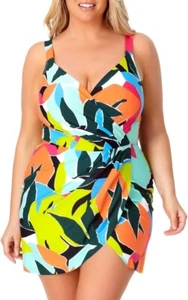 Anne Cole One Piece Swimsuit Dress 22W Multicolor Womens Monokini Front Cutout - Picture 1 of 12