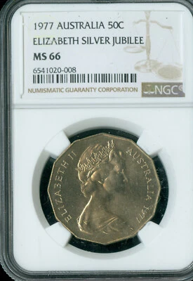 Australia 1977 50 centavos NGC MS66 PQ segundo mejor grado * Foto 1 de 2