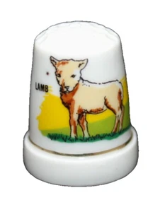Vintage Porcelain Thimble Lamb Collectible Milk Glass Hand Painted - Picture 1 of 1