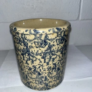 Robinson Ransbottom Pottery Blue Spongeware 1 QT High Jar Roseville Ohio USA - Picture 1 of 7