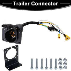4 Pin Flat to 7 Way RV Trailer Truck Adapter Wiring Plug Mounting Bracket Round - Picture 1 of 8