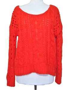 Free People Sweater Small Women Orange Crochet Acrylic Blend Hi Low Loose Fit - Picture 1 of 4