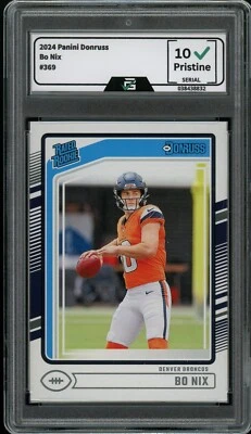 Panini Donruss #369 Bo Nix 2024 clasificación 10 gema como nueva clasificación RC novato Foto 1 de 2