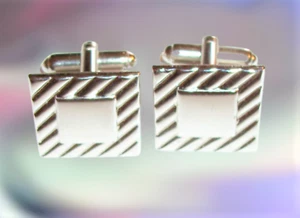 Cuff Links Men's Jewelry Geometric Silver Metal VTG Formal Wedding Groom BestMan - Picture 1 of 12
