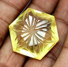 76 Ct Natural Brazilian Yellow Topaz Loose Certified Carved Gemstone Hexagon Cut