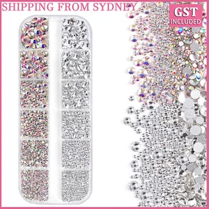 12 Grids Flat Back Box Crystal Nail Art Decor AB Nails Rhinestones Diamond Beads - Picture 1 of 9
