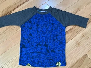 LULAROE Girls Pullover Top 3/4 Length Sleeves Blue & Gray Floral Pattern Sz 6 - Picture 1 of 3