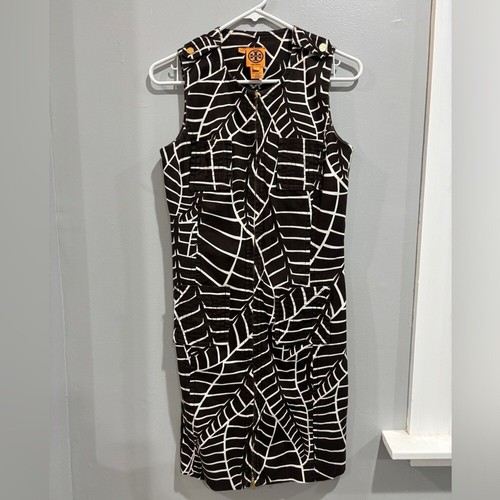 Abito tubino vintage Tory Burch marrone e bianco stampato in velluto a coste taglia 4