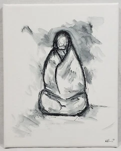 Original Modern Minimal Native American Black And White Ink Drawing By K.A.Davis - Picture 1 of 12