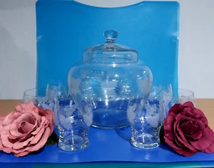 Bowle Bowleservice Bowletopf mit Deckel & 6 Gläser Weinlaub Dekor 7tlg. DDR - Bild 1 von 6