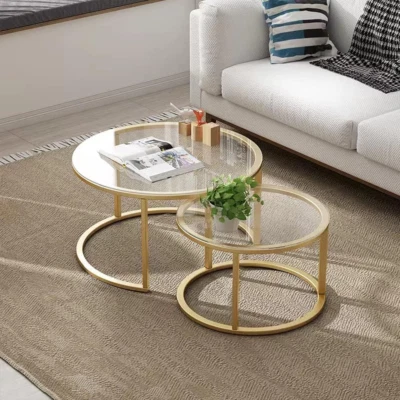 Gold Nesting Coffee Table Set of 2, Small Glass Nesting Tables for Living Room B - Image 1 of 4