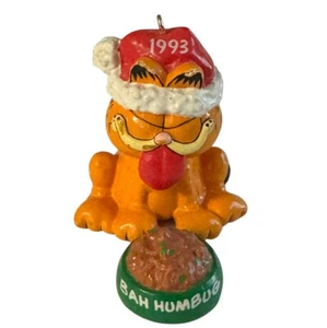 Adorno de Navidad Vintage Años 90 Enesco Garfield 1993 Bah Humbug Cat Plástico - Imagen 1 de 16