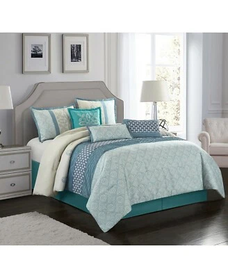 Nanshing Sandrine Pintuck Embroidered 7-Piece Comforter Set - KING - Blue - Image 1 of 4