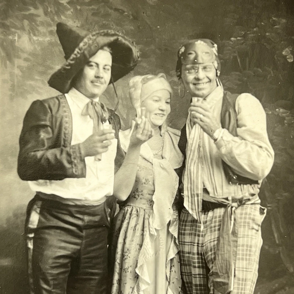 Antique RPPC Real Photograph Postcard Halloween Costume Men Woman Odd Shots - Image 1 of 4