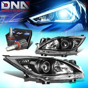FOR 2010-2013 MAZDA 3 BLACK/CLEAR CORNER PROJECTOR HEADLIGHT W/LED KIT+COOL FAN - Picture 1 of 11