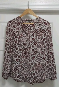 Adrianna Papell Top Women's Small Long Sleeve  V-Neck Floral Casual Fall - Picture 1 of 8