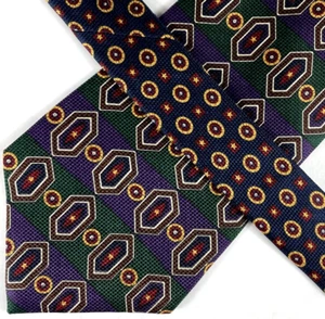 Vintage: Tommy Hilfiger Mens Tie, Purple Green Geometric Striped Pattern - Picture 1 of 9